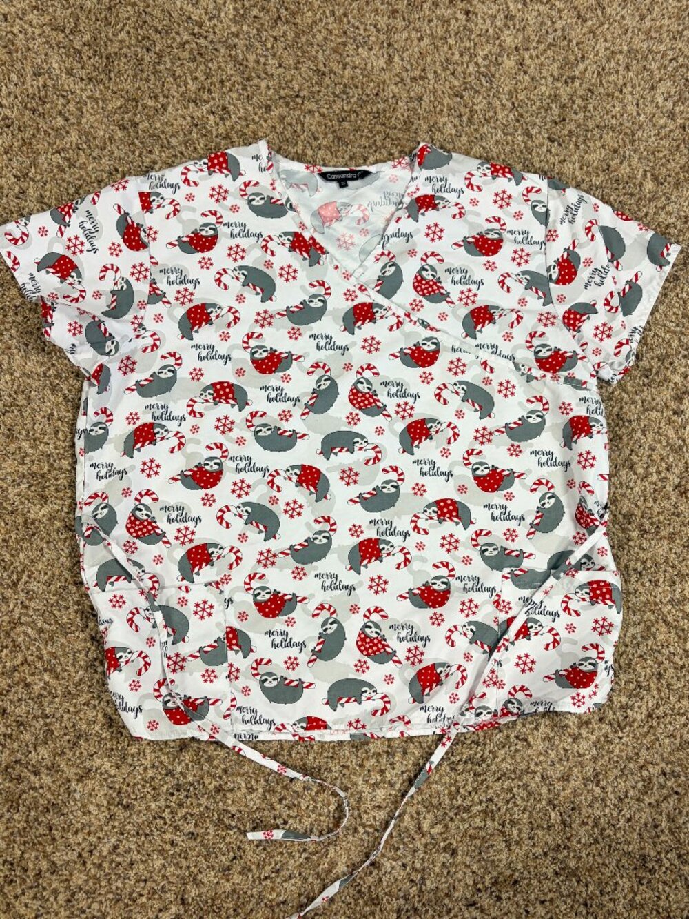 Cassandra O Sloth Christmas Print Scrub Top - Womens Size 2X - 2216